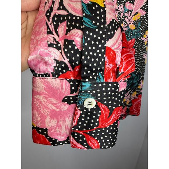 Tell Your Friends Long Sleeve Shirt Button Up Alicia Print Silk Women's XS New - Picture 12 of 16